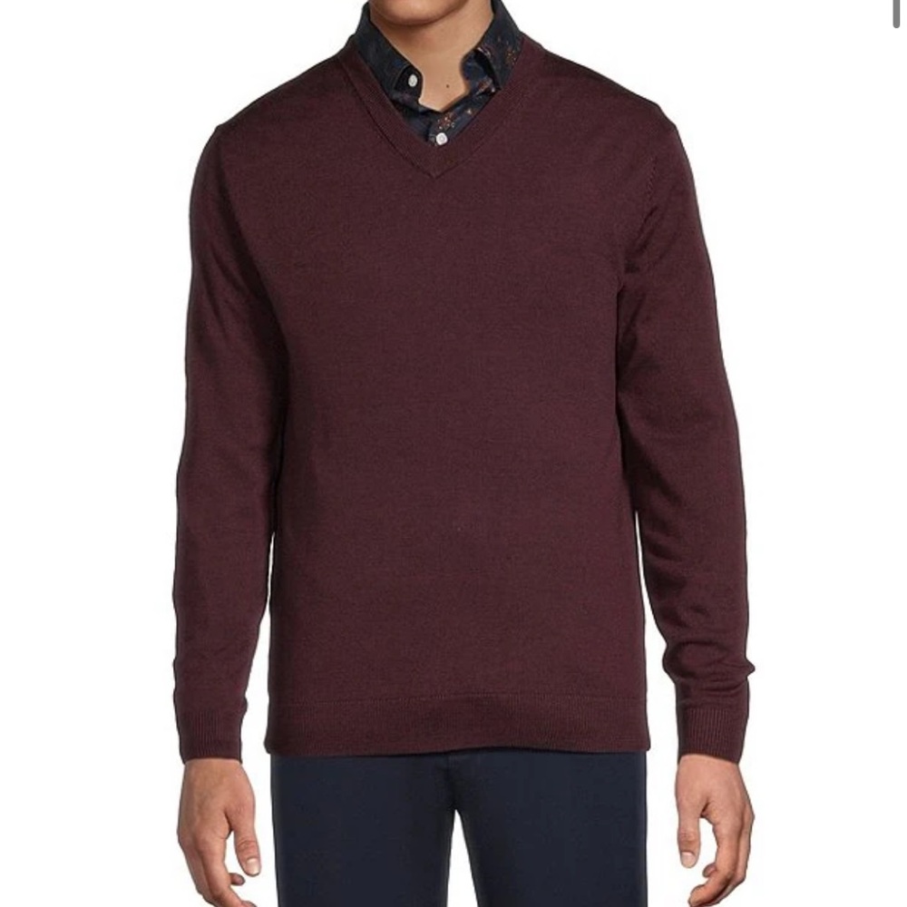 Hart Schaffer Marx Men's V-Neck Merino Wool Merlot Sweater 2XT